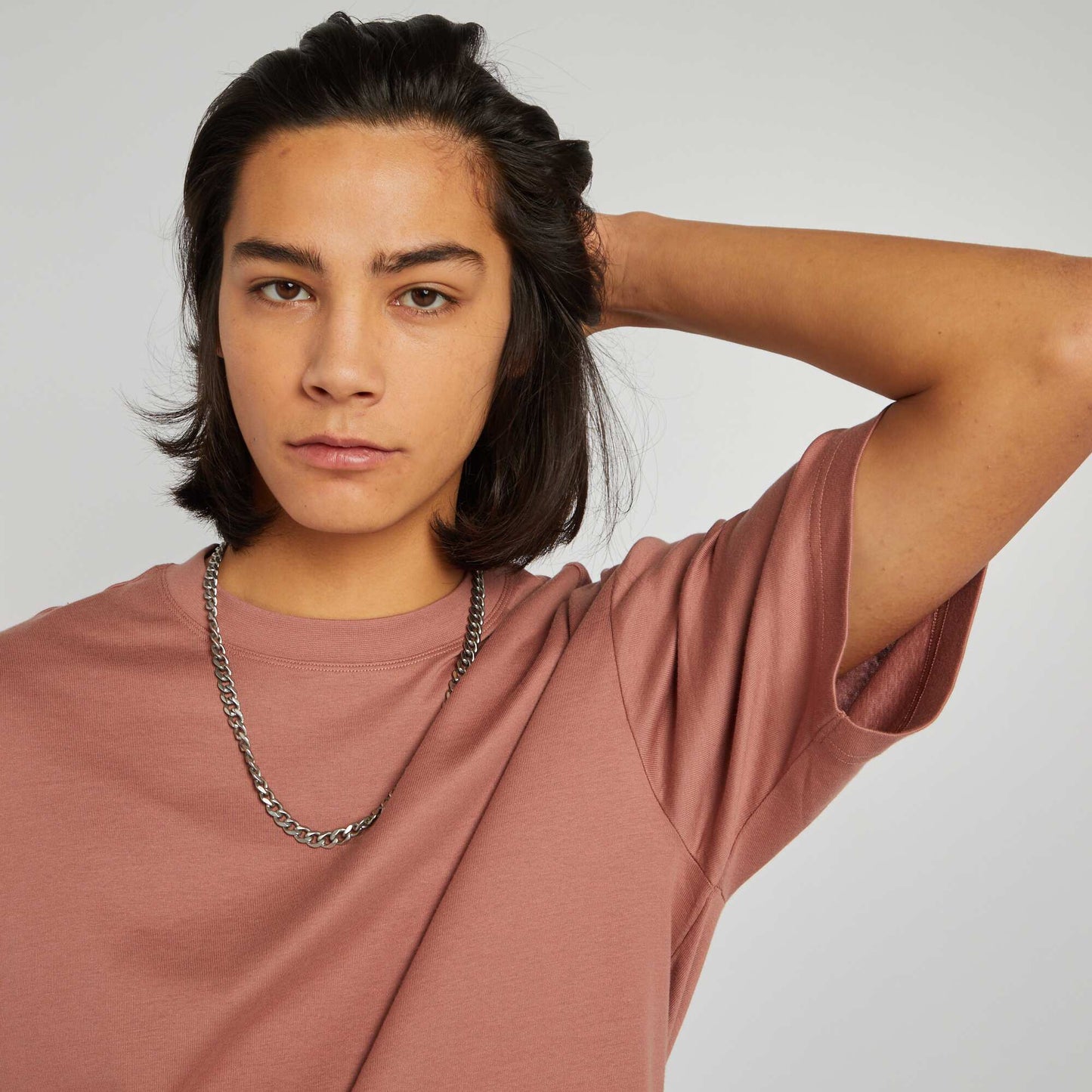 Round neck cotton T-shirt BROWN