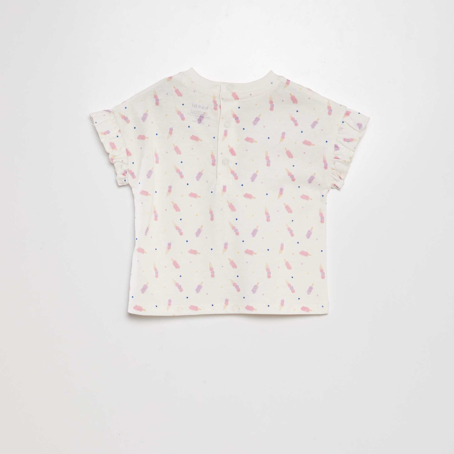 Printed T-shirt with flounced sleeves WHITE