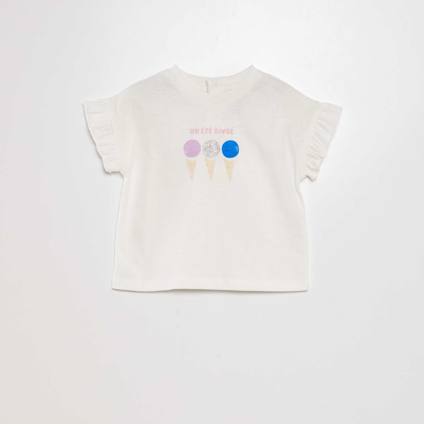Printed T-shirt with flounced sleeves WHITE