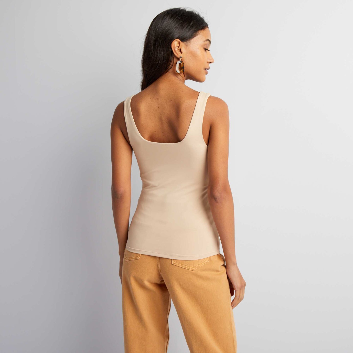 Stretch T-shirt with square neckline BEIGE