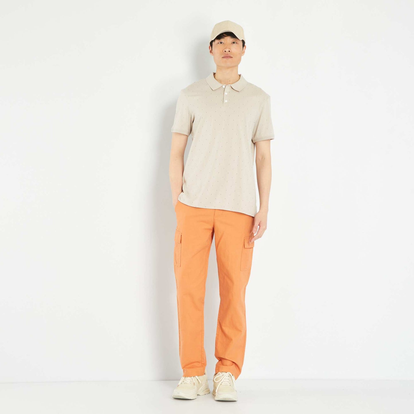 Short-sleeved printed polo shirt GREY