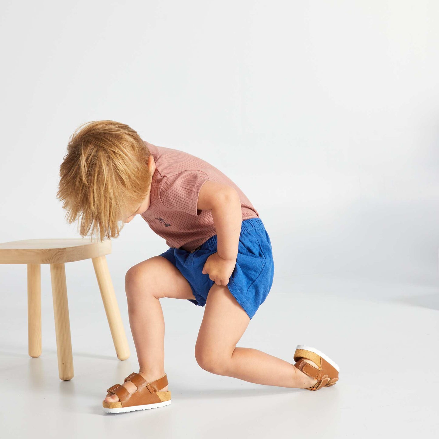 Plain cotton and linen shorts DELFT BLUE