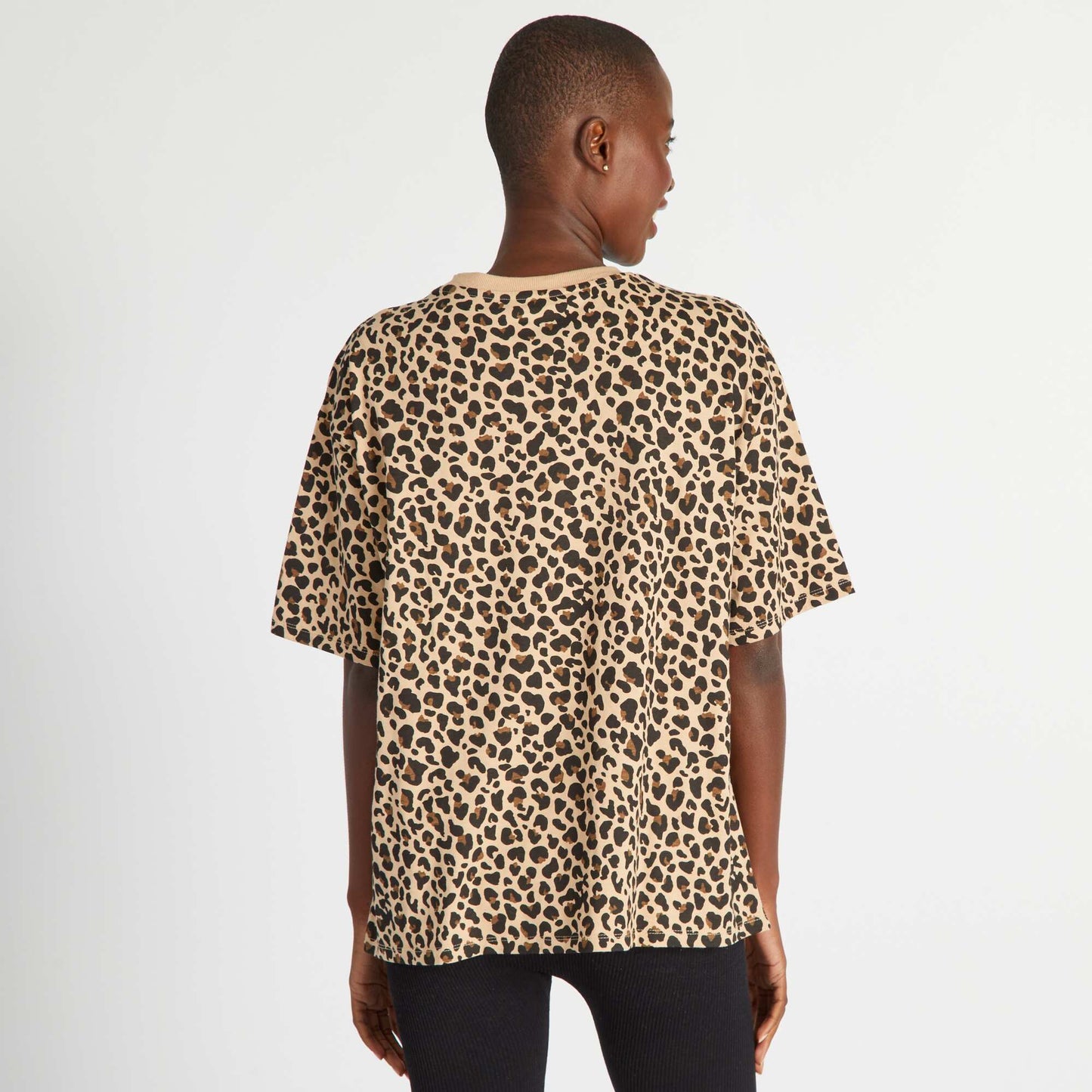 Leopard print cotton T-shirt BEIGE