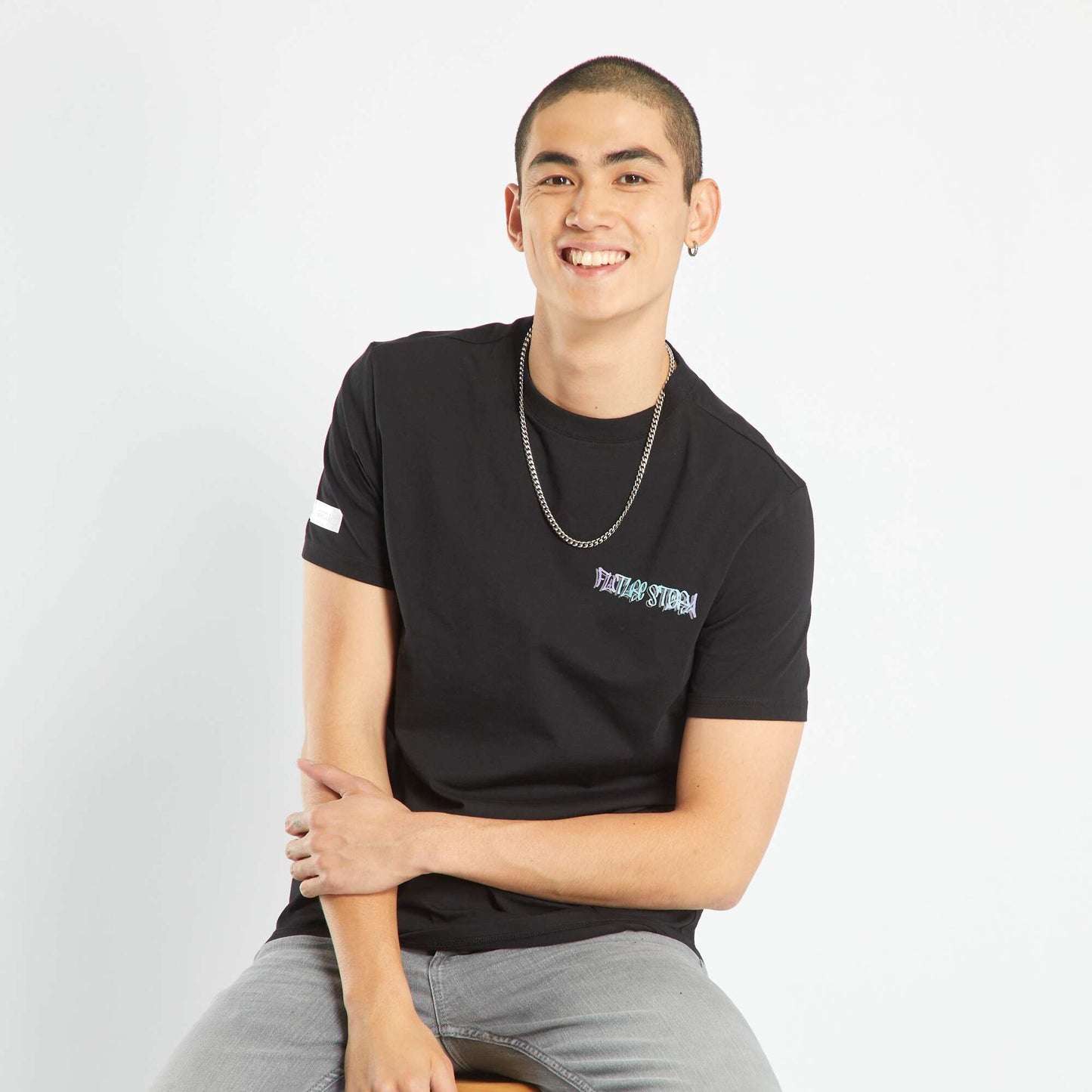 Printed round-neck T-shirt Black