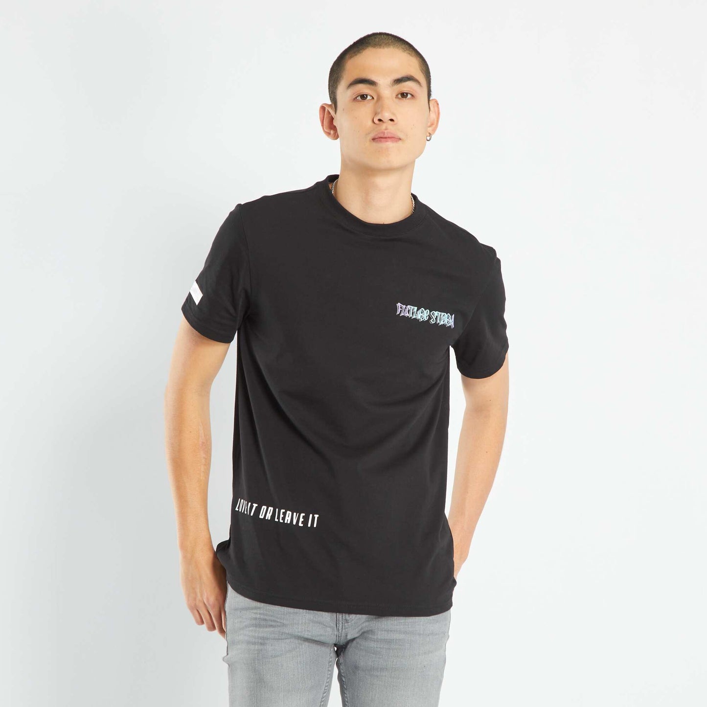 Printed round-neck T-shirt Black