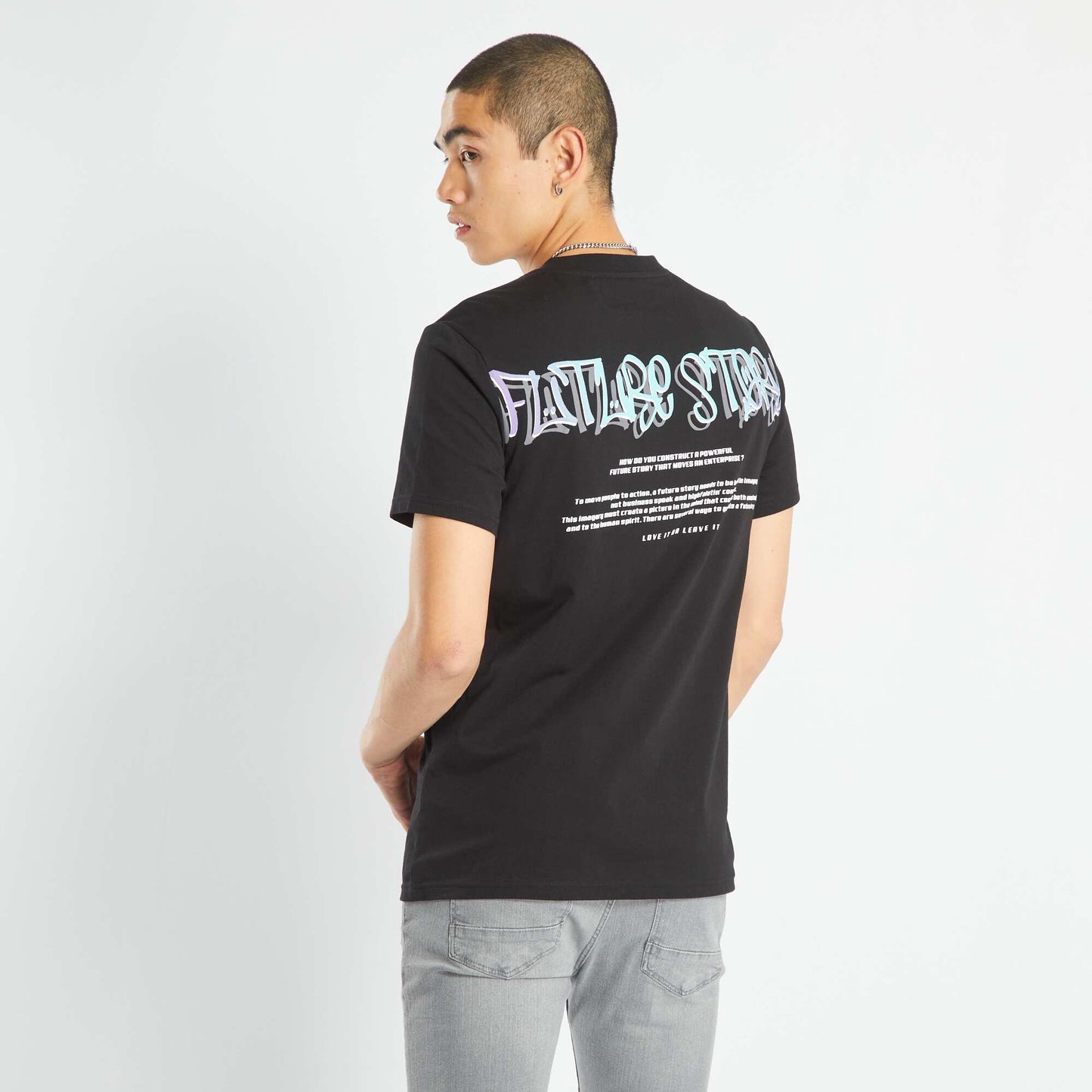 Printed round-neck T-shirt Black