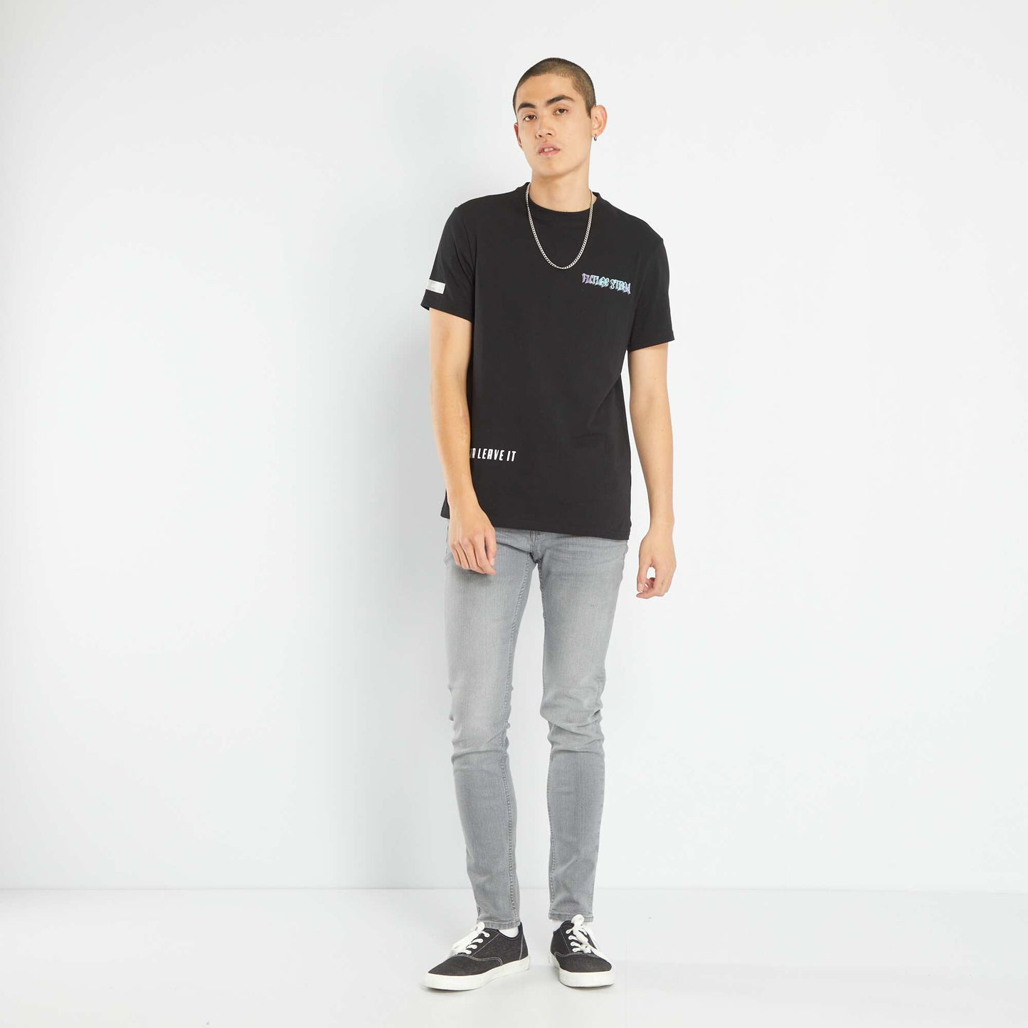 Printed round-neck T-shirt Black