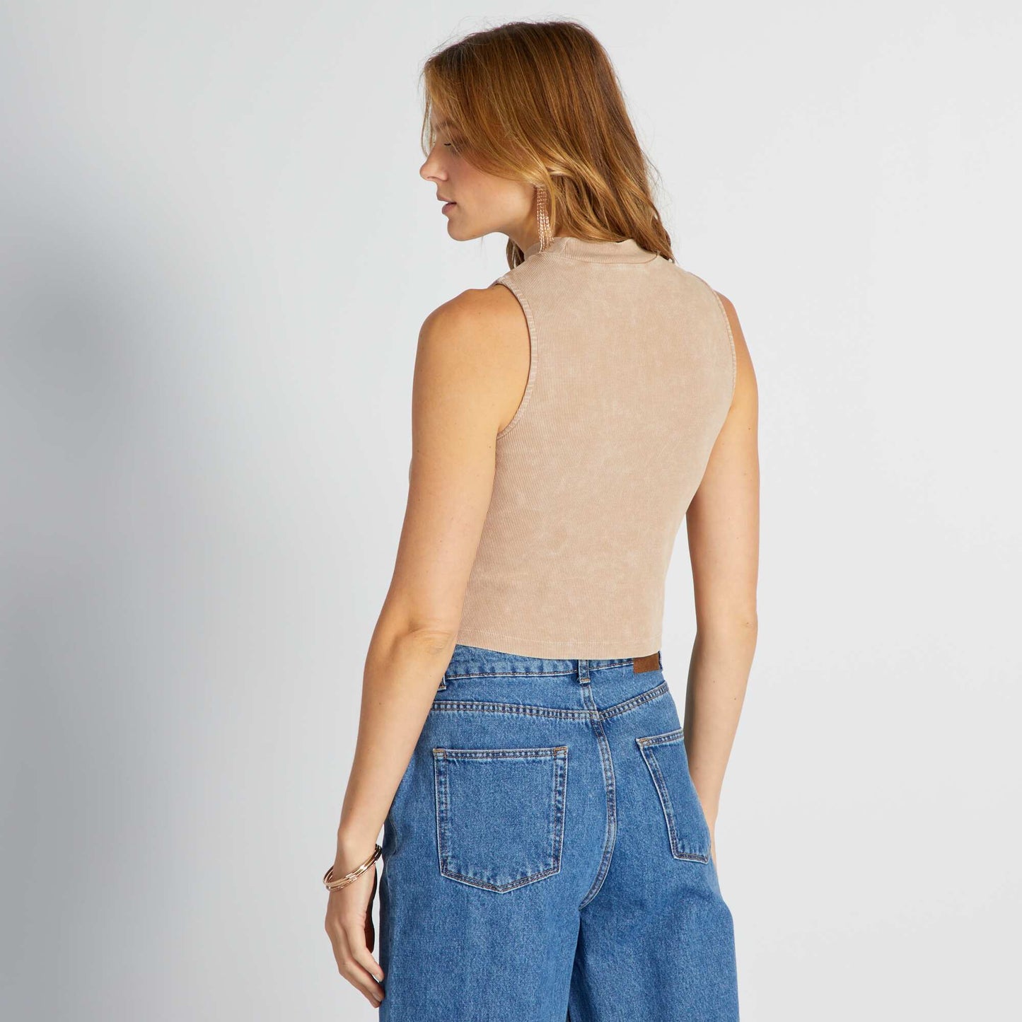 Ribbed crop top vest top BEIGE 2