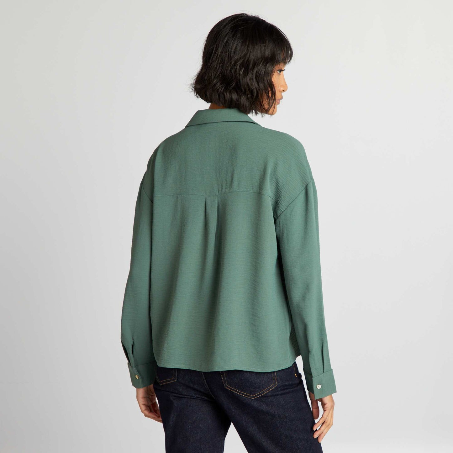 Long-sleeved blouse with pyjama collar GREEN