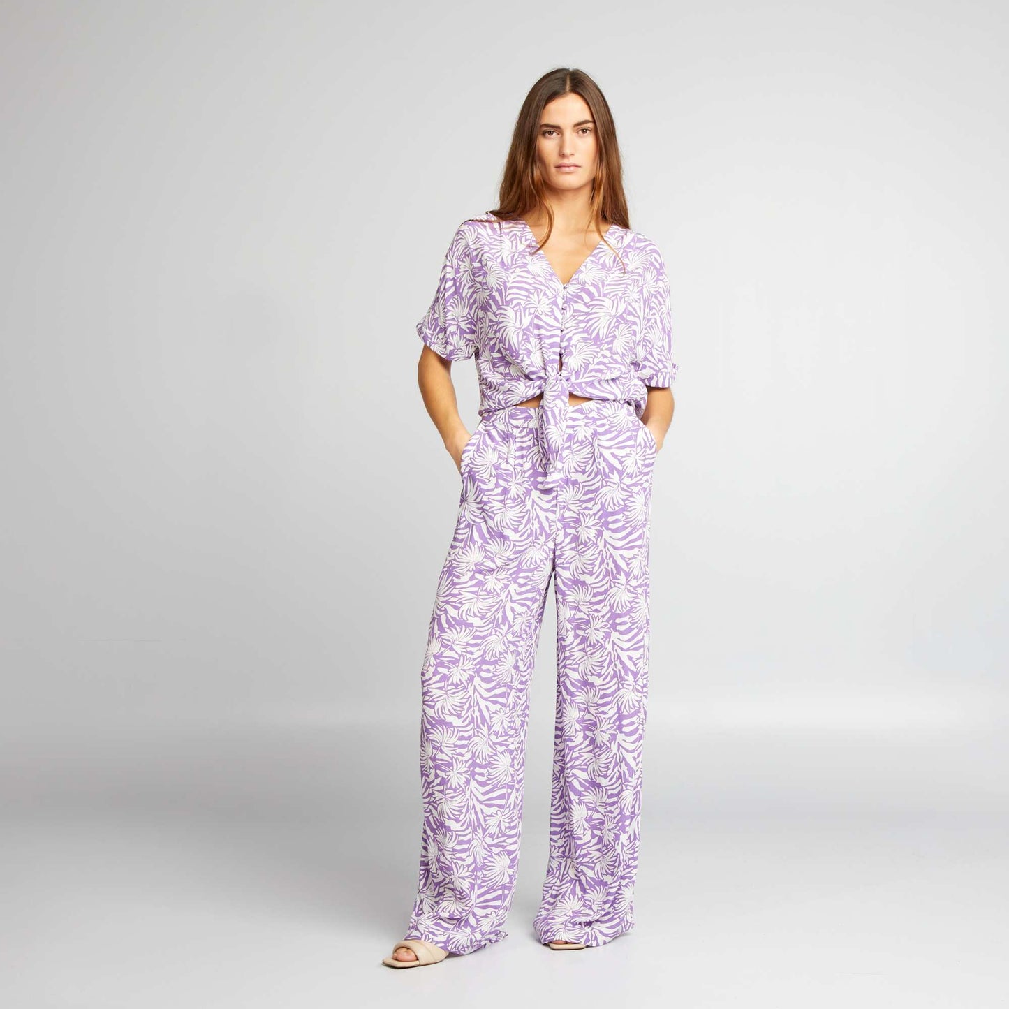 Short-sleeved tie blouse PURPLE