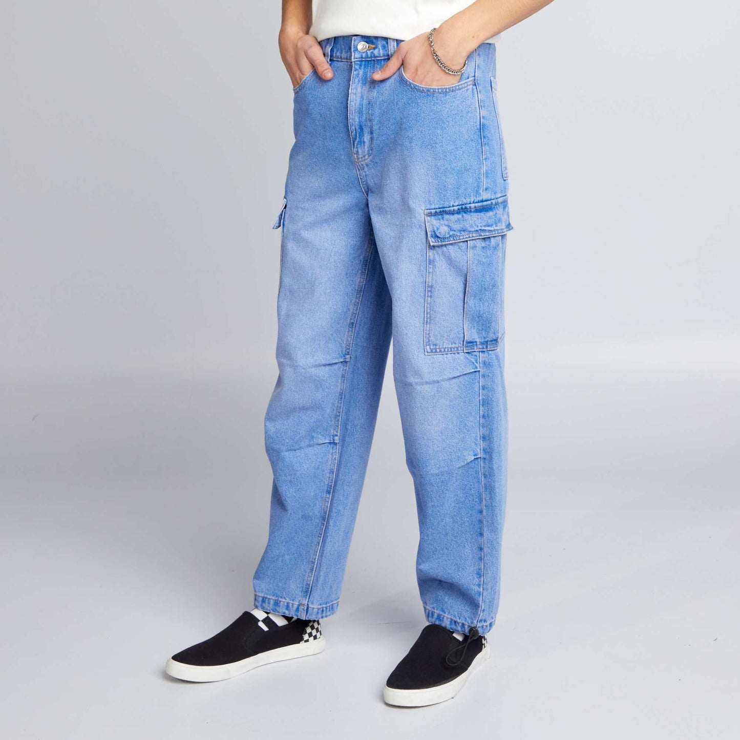 Wide-leg multi-pocket denim trousers BLUE