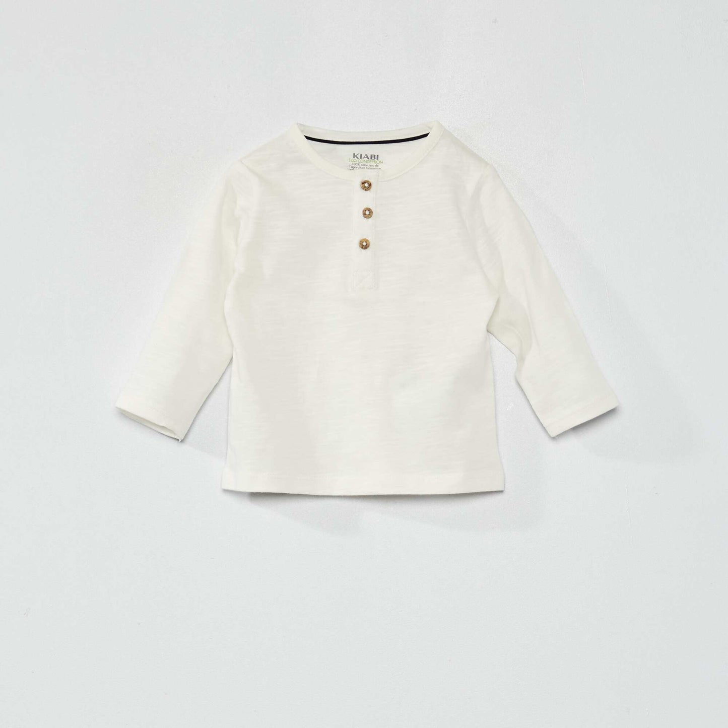 Eco-design T-shirt with granddad neckline White