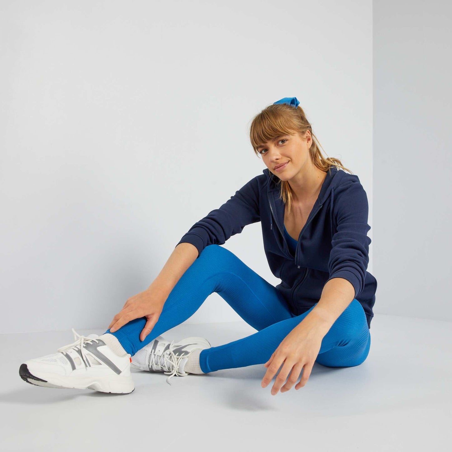 Ribbed knit sports leggings blue