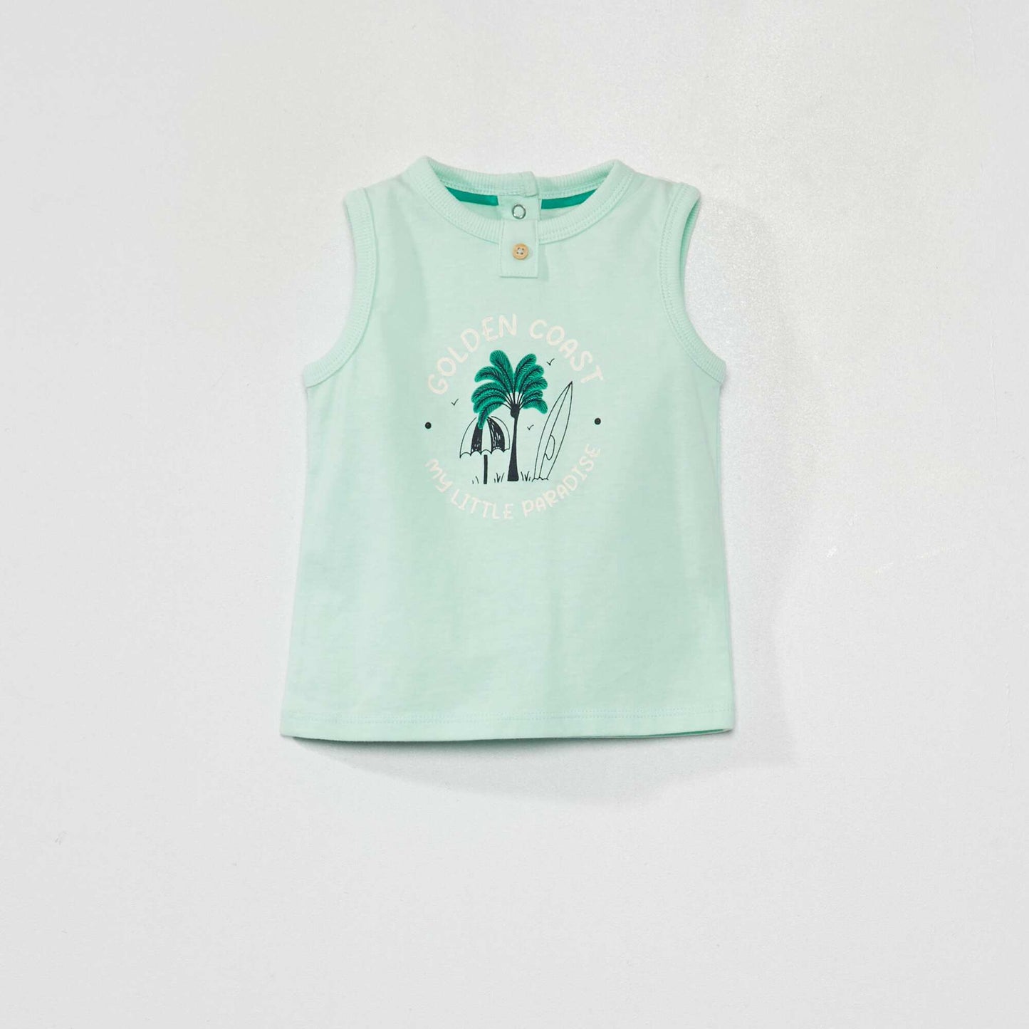 Printed French terry vest top + shorts set GREEN