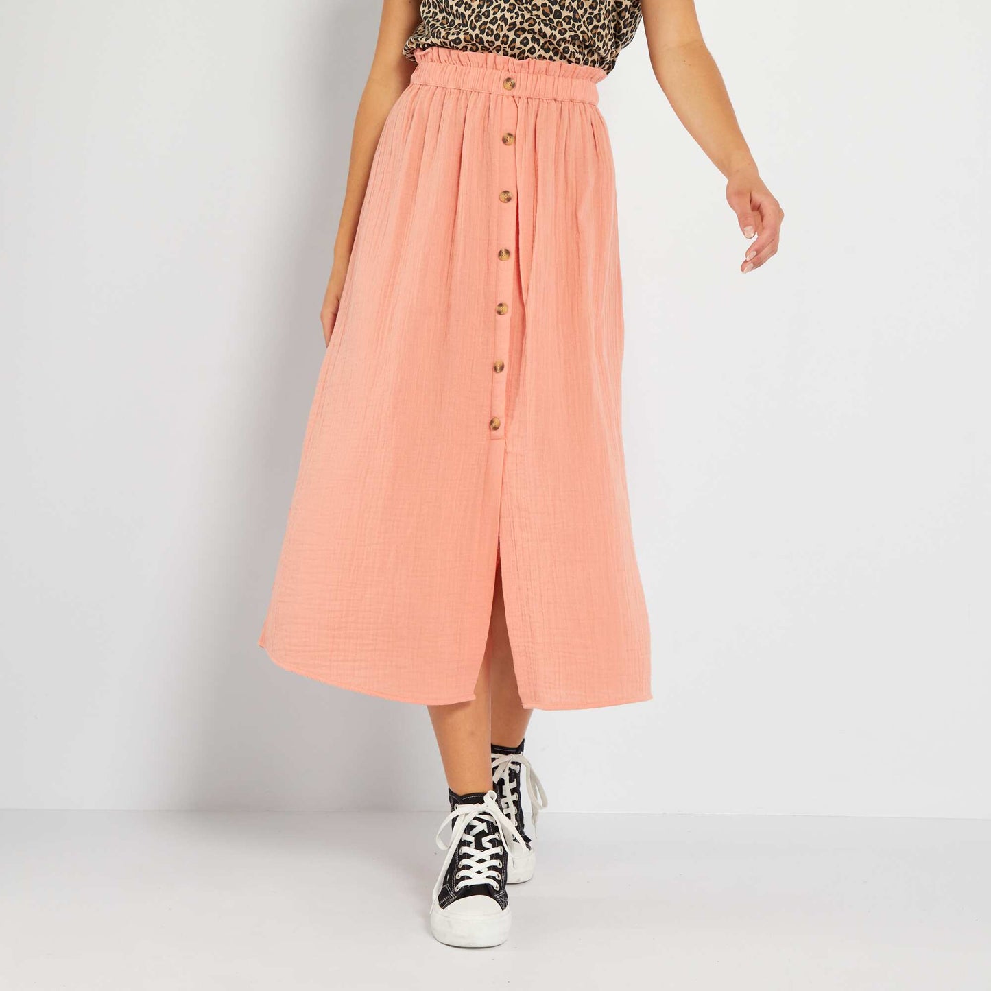 Cotton gauze midi skirt ORANGE TER