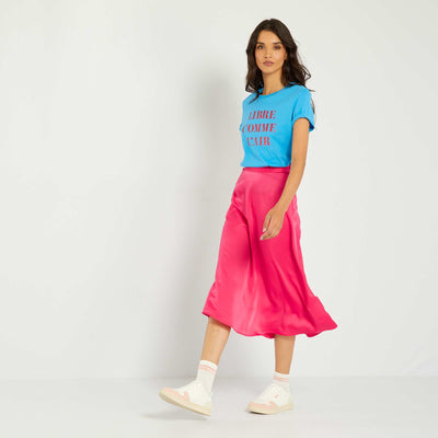 Satin A-Line Midi Skirt PINK
