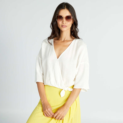 Long-Sleeved Wrap Blouse WHITE