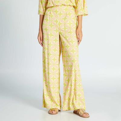 Wide Leg Trousers with Print WHITE