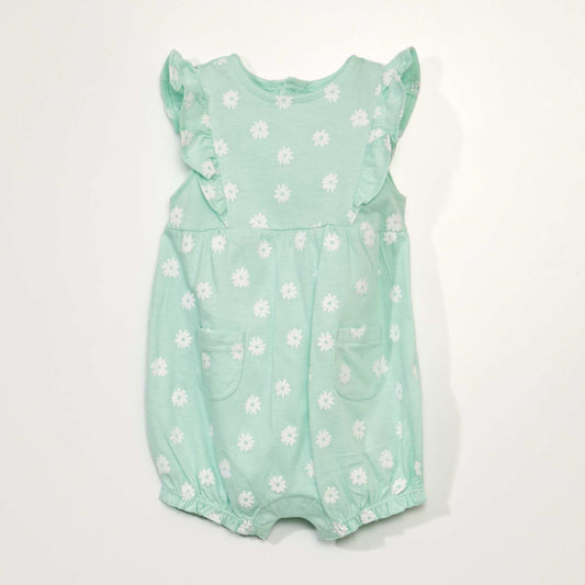 Patterned jersey romper suit GREEN-FLOW