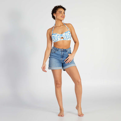 Printed Bandeau Swimsuit Top BLUE