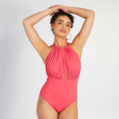 Plunge Neck One-Piece Swimsuit ROSE PARADISE
