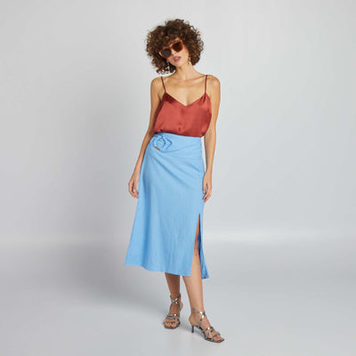 Linen Blend Midi Skirt BLUE