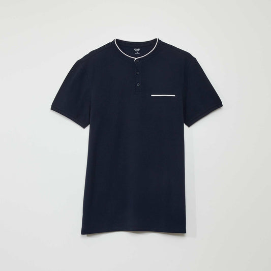 Cotton piqué polo shirt with mandarin collar BLUE