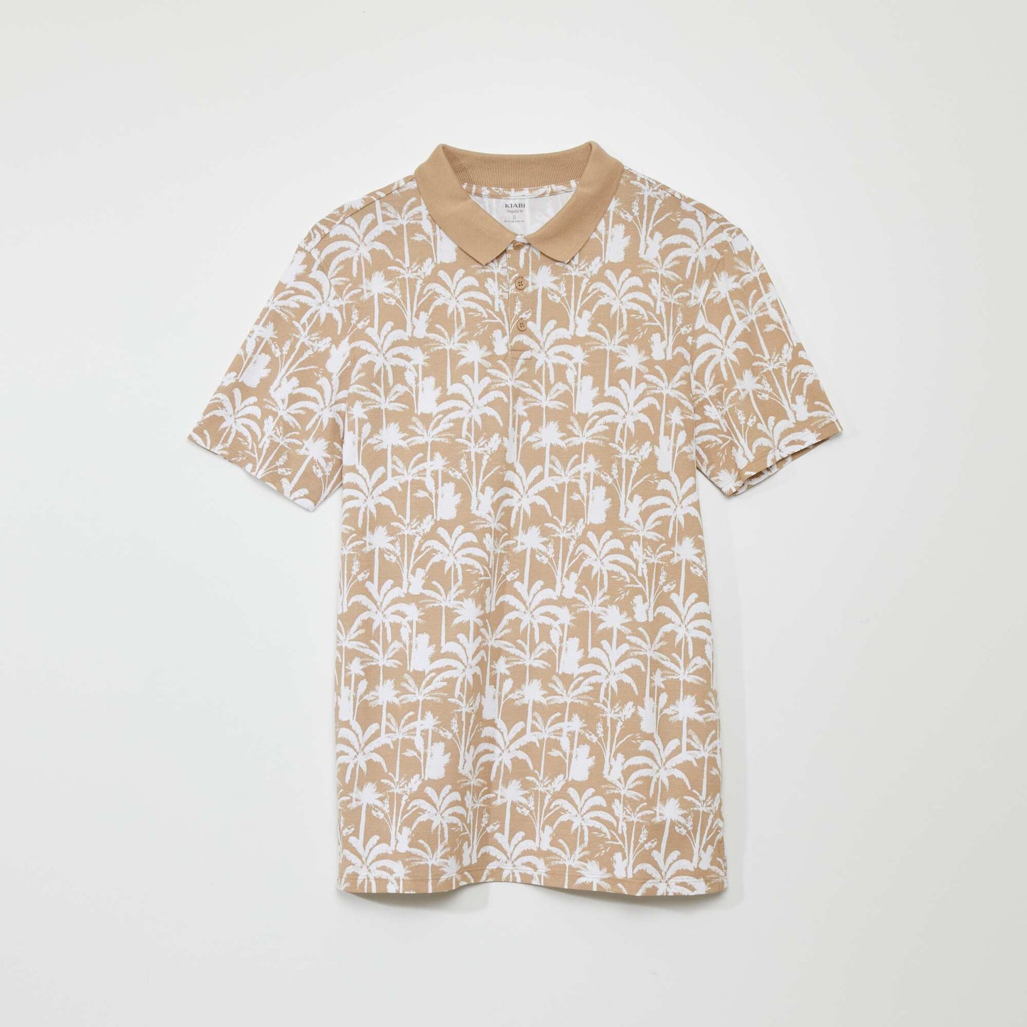 Printed cotton piqué polo shirt BEIGE