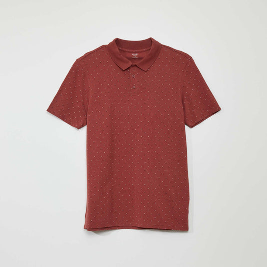 Printed cotton piqué polo shirt RED