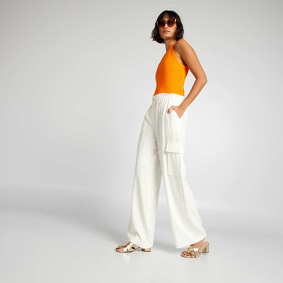 Flowy Pants with Flap Pocket WHITE