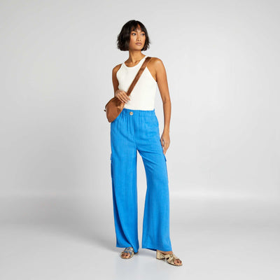 Flowy Pants with Flap Pocket BLUE