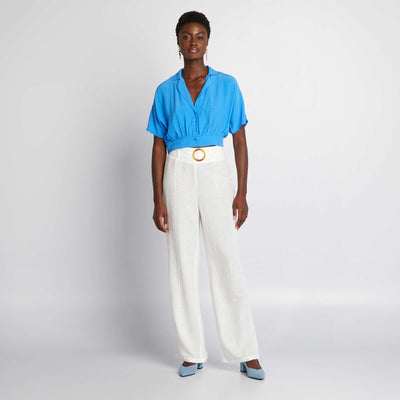 High-Waisted Wide-Leg Linen Trousers WHITE