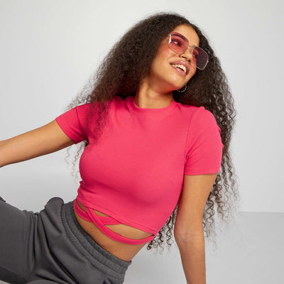 Cropped Ribbed T-Shirt PINK