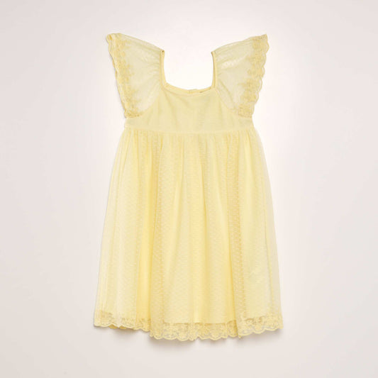 Dotted Swiss tulle A-line dress YELLOW