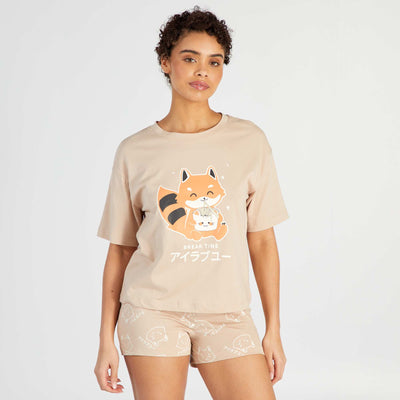 Printed Short Pajama Set - T-shirt + Shorts - 2 pieces BROWN