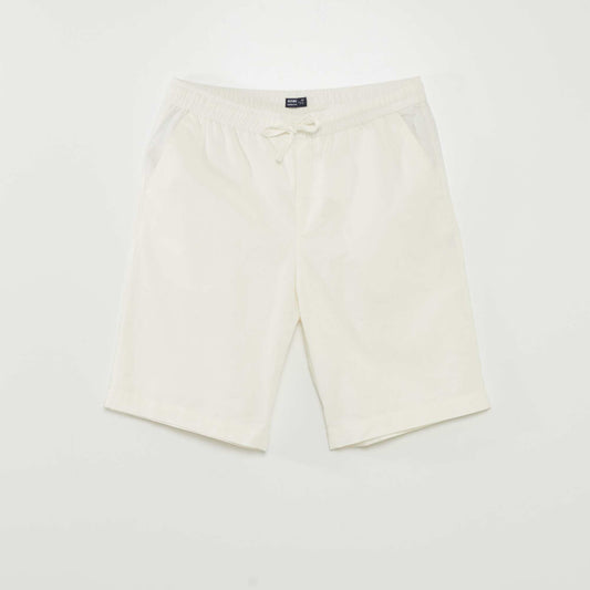 Wide-leg linen blend chino Bermuda shorts WHITE