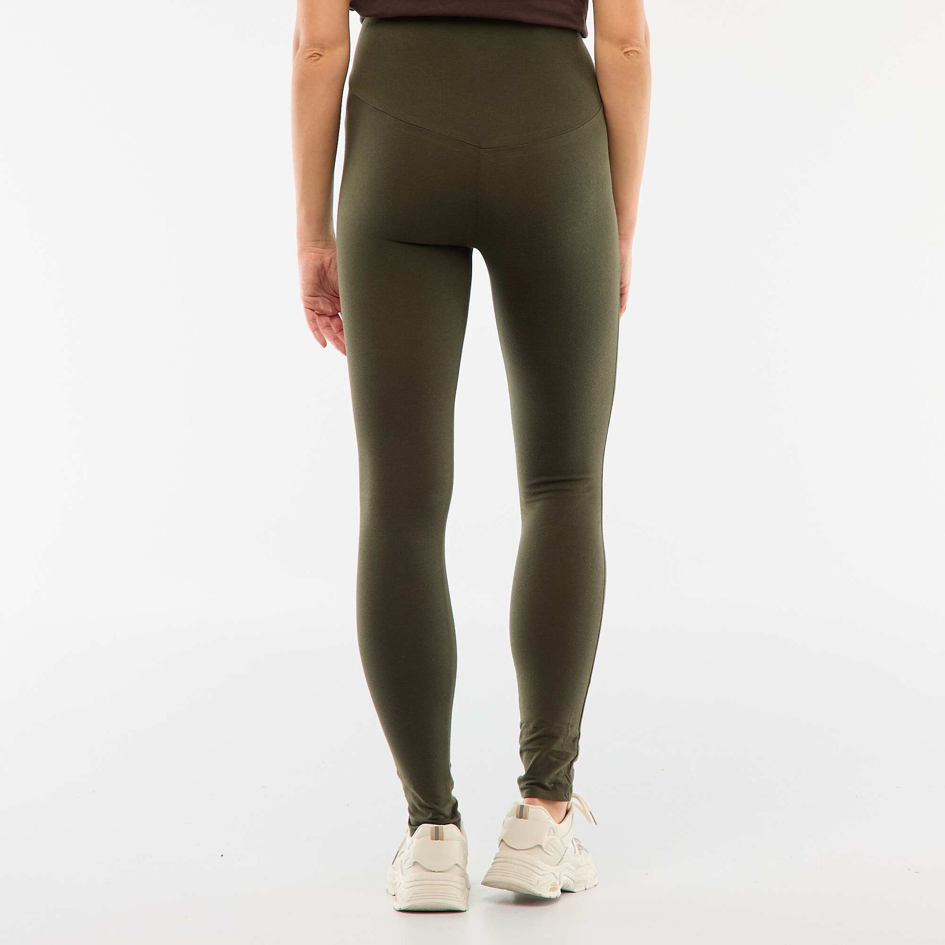 Long plain jersey fabric maternity leggings KHAKI