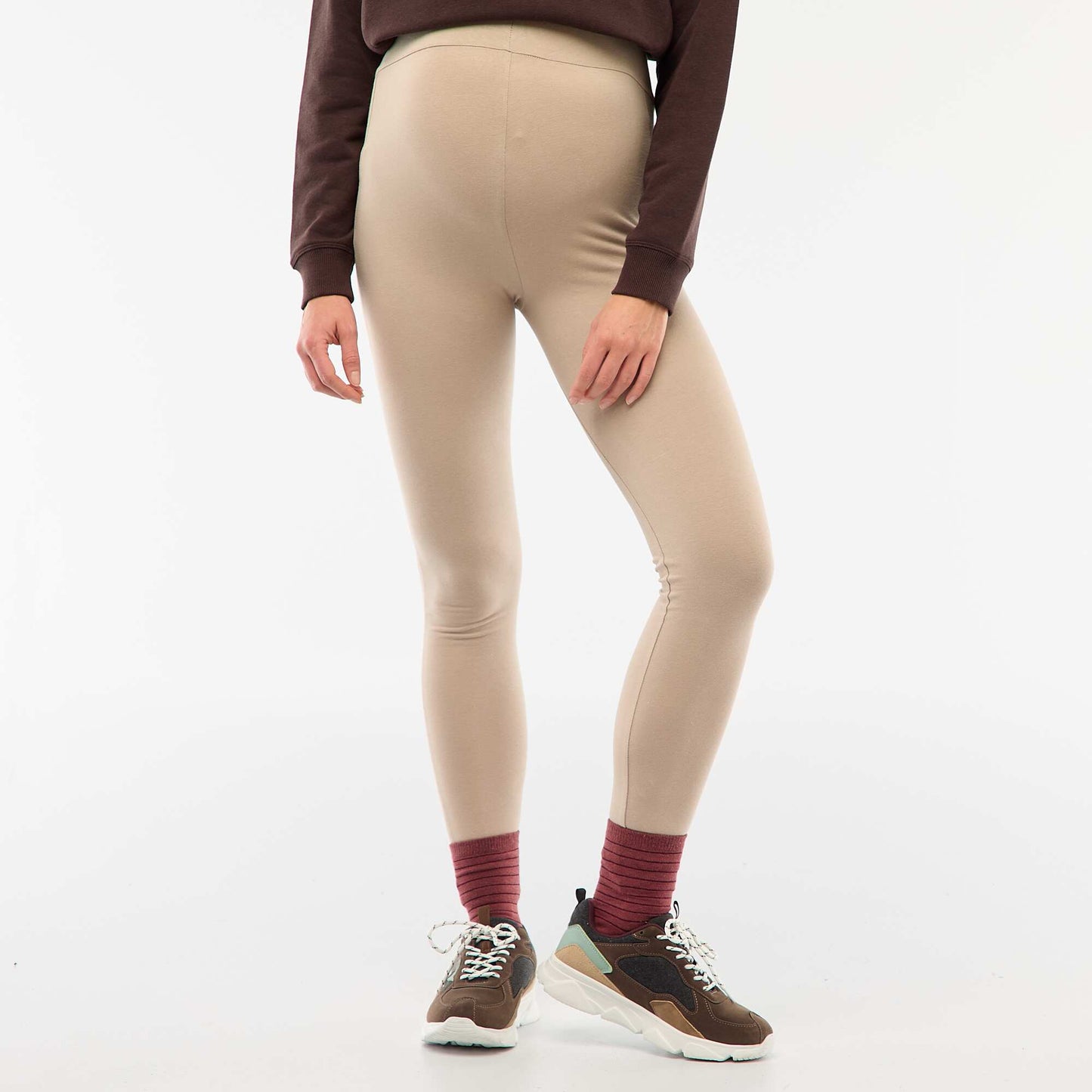 Long plain jersey fabric maternity leggings BEIGE