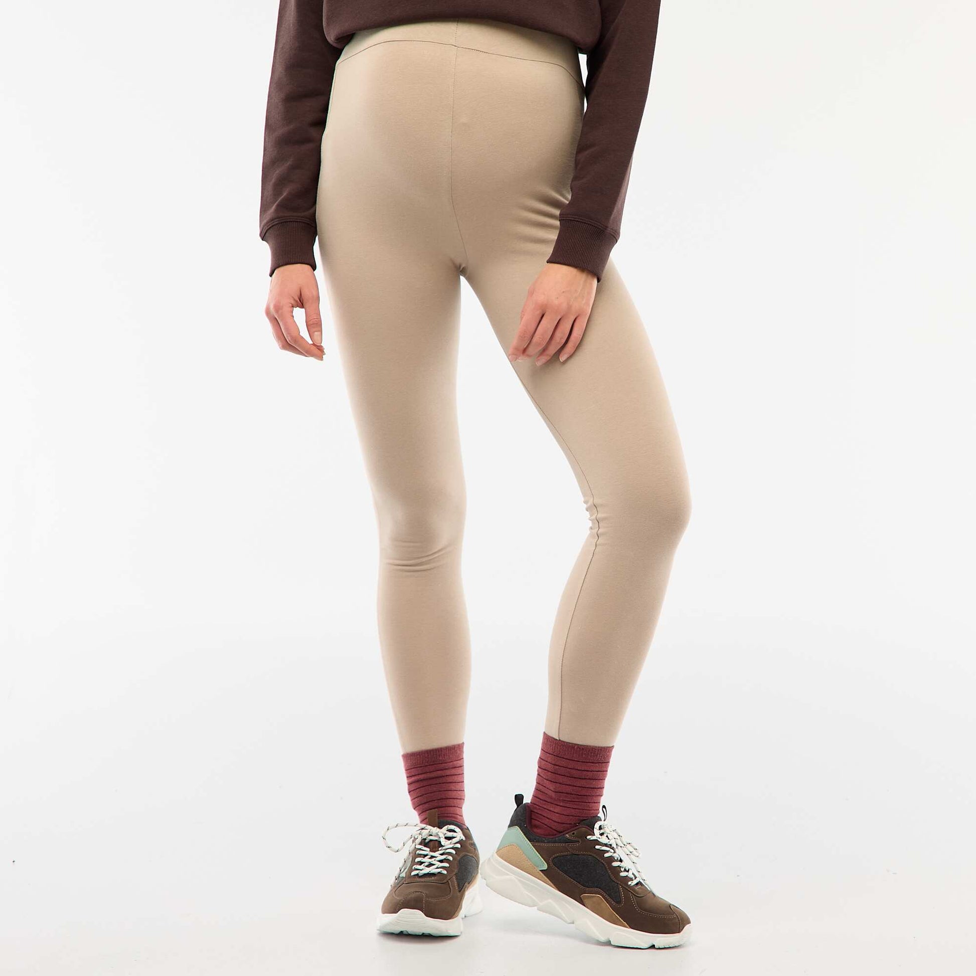 Long plain jersey fabric maternity leggings BEIGE