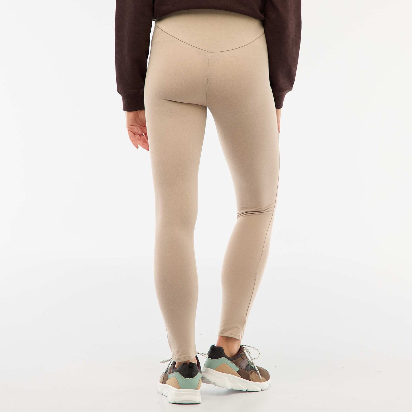Long plain jersey fabric maternity leggings BEIGE