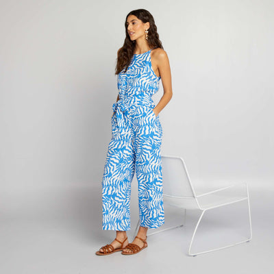 Printed Linen Jumpsuit BLUE