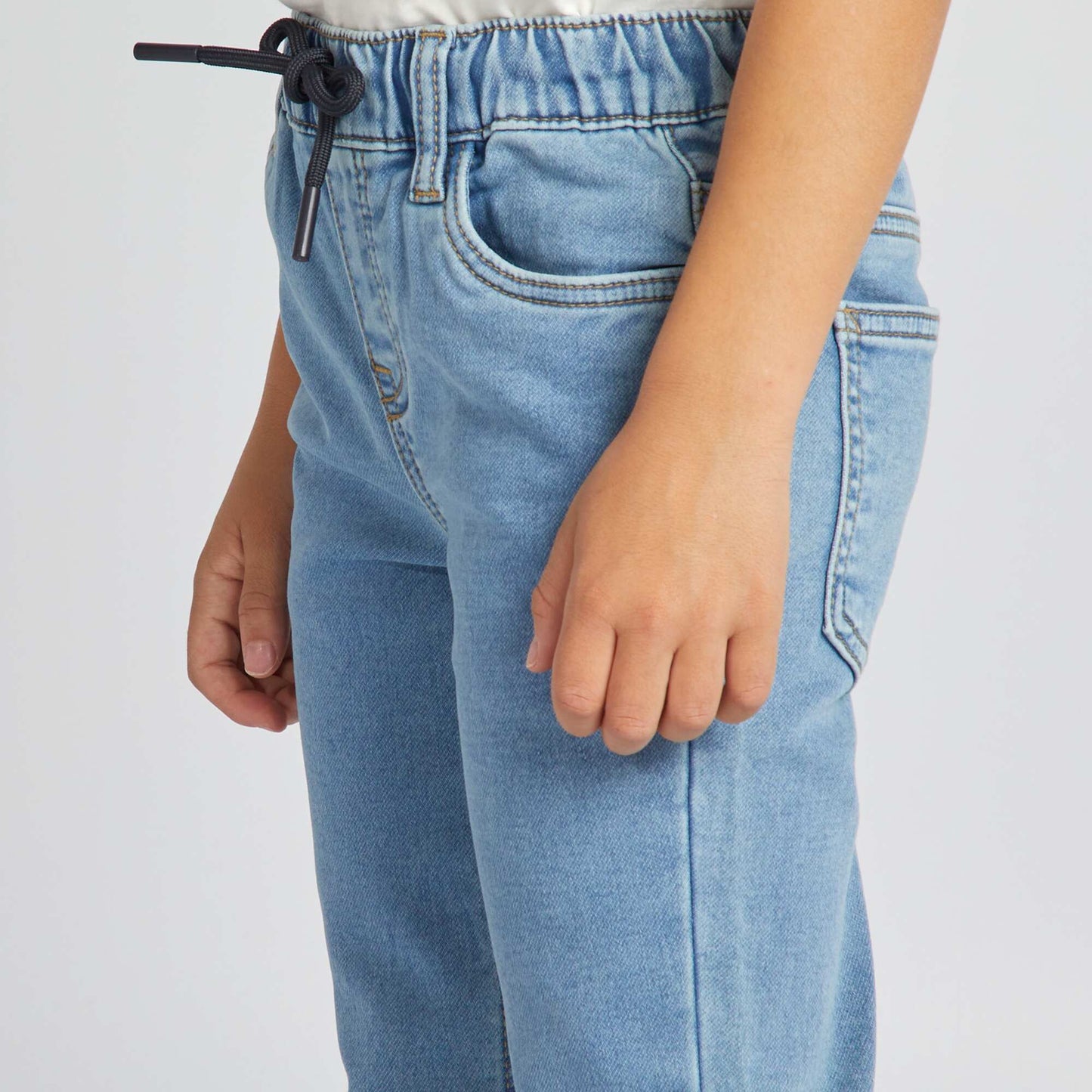 Jeans with elasticated waist and drawstring ties BLUE