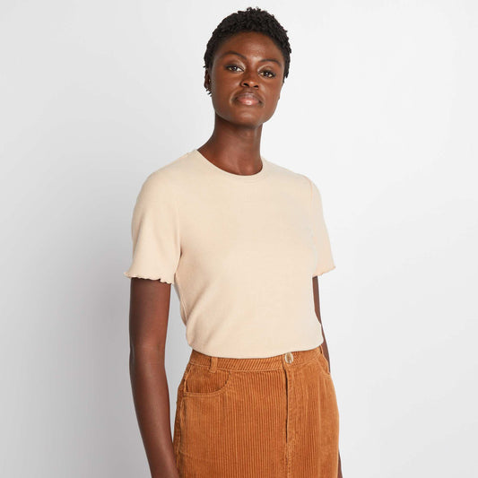 Plush ribbed fabric T-shirt BEIGE