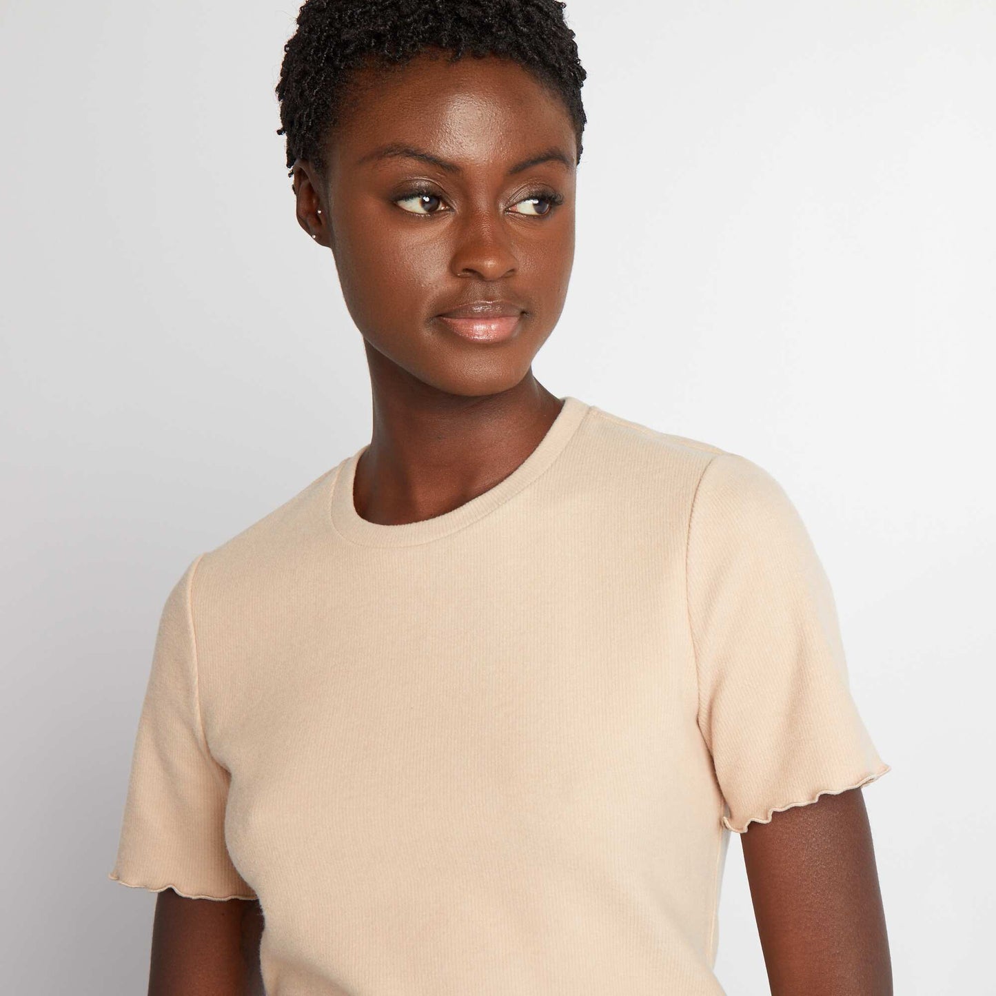 Plush ribbed fabric T-shirt BEIGE