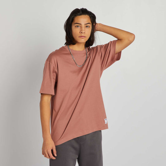 Round neck cotton T-shirt BROWN