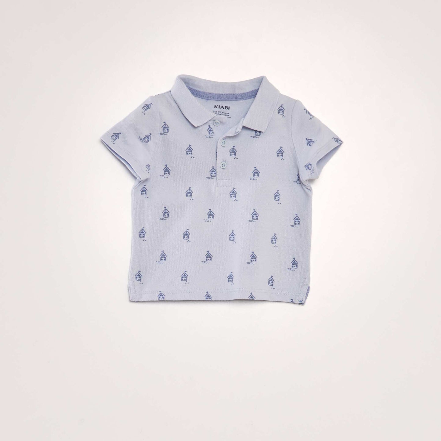 Printed cotton piqué polo shirt BLUE