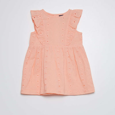 Ruffled dress with broderie anglaise PINK