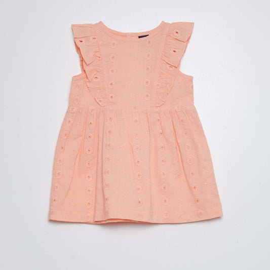 Ruffled dress with broderie anglaise PINK