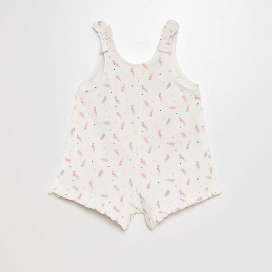 Printed frilly romper suit WHITE