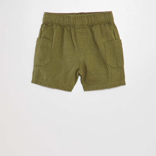 Cotton and linen Bermuda shorts green